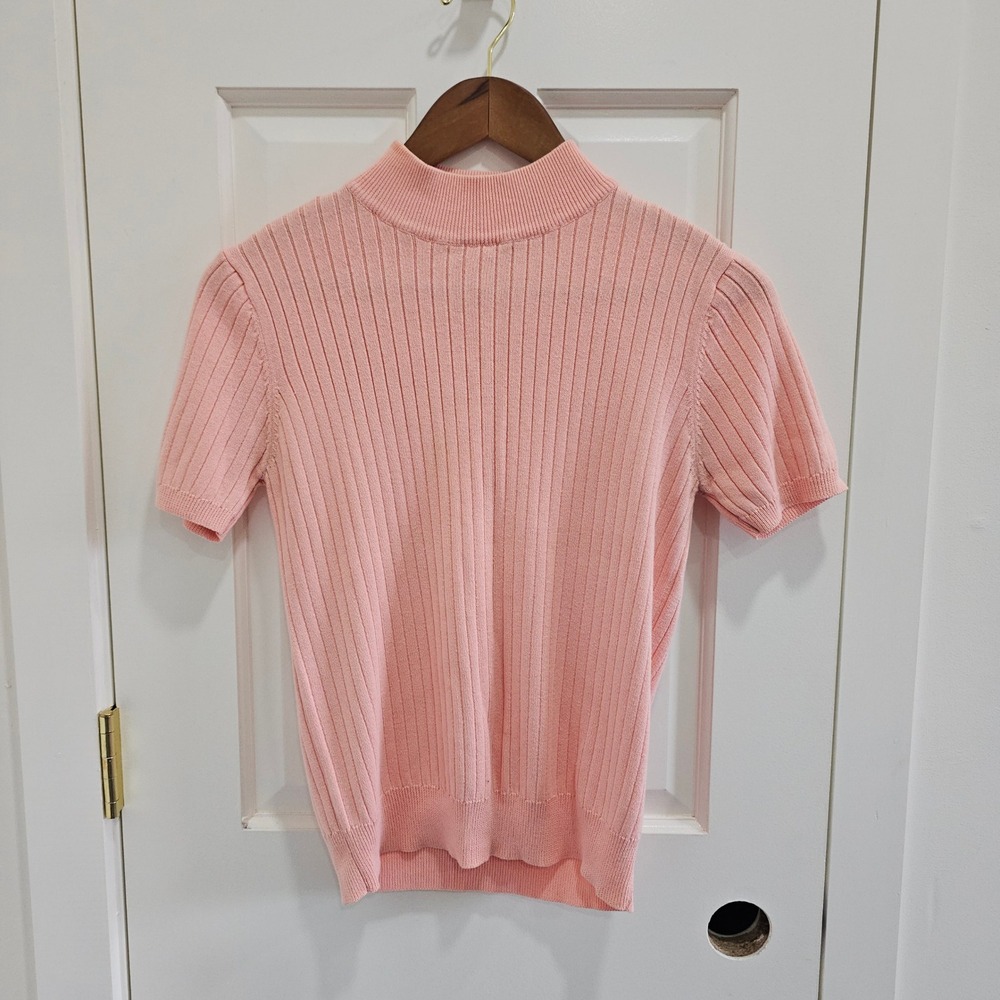 Croft & Barrow Womens Peach Pink Ribbed Mock Neck Short Sleeve Sweater Small
